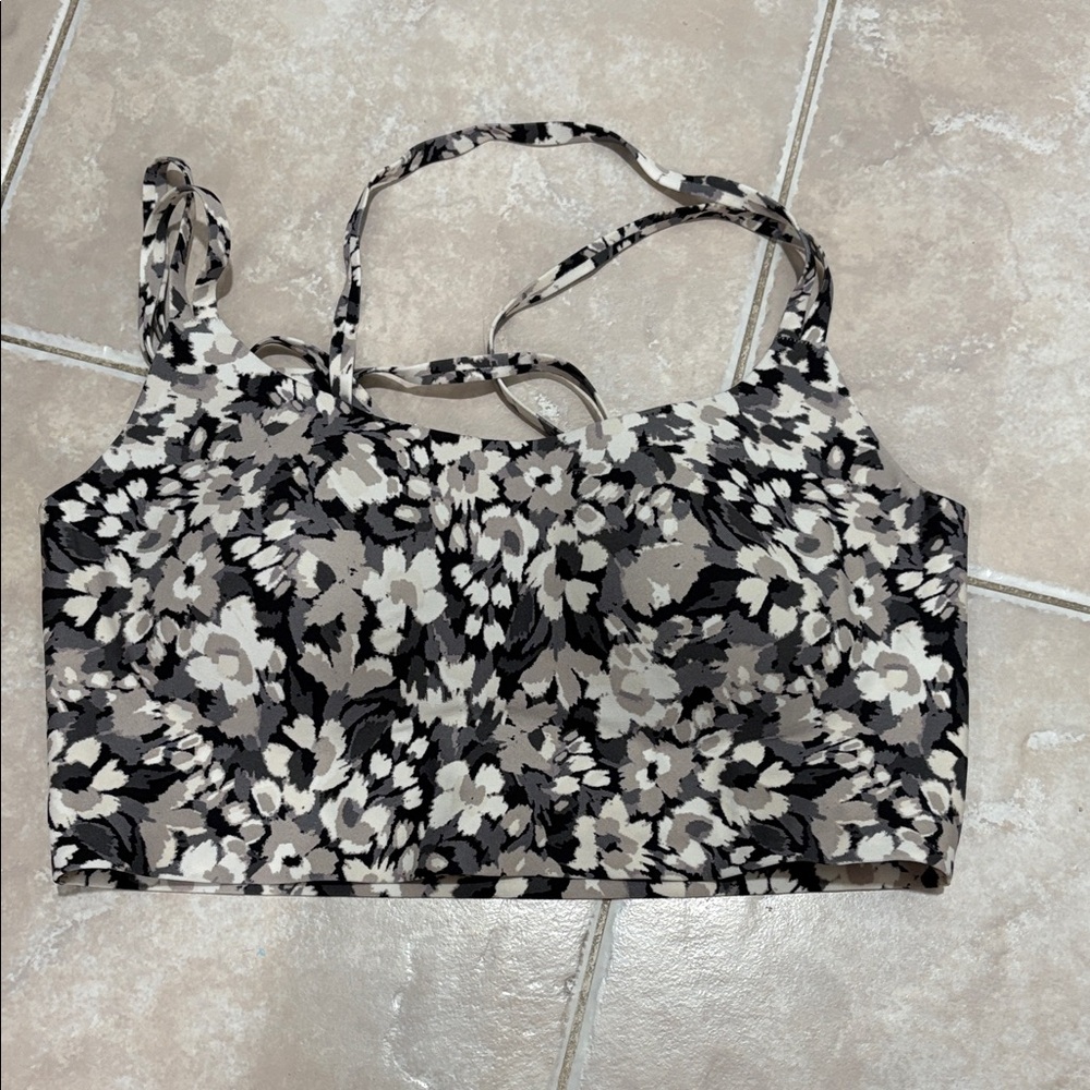 Offline Floral Strappy Bralette in Black, Gray & Cream
